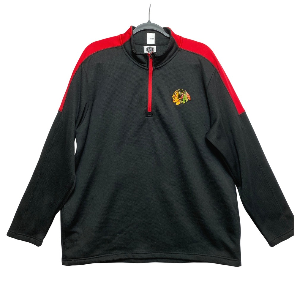 NHL Pullover Mens XL Black Chicago Blackhawks Quarter Zip Embroidered Logo
